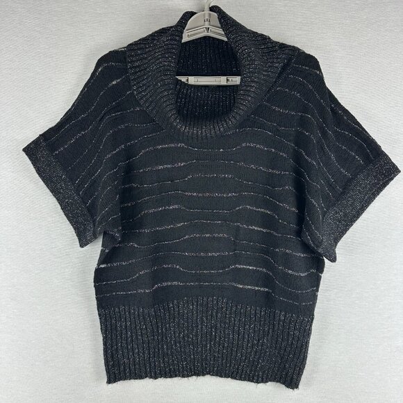 Roz & Ali Sweaters - ROZ & ALI WOMEN'S BLACK w/ SILVER METALLIC, COWL NECK SWEATER, L LARGE